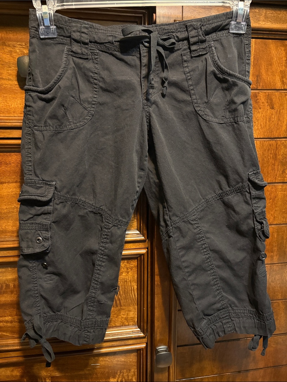 UNIONBAY Black Cargo Capris with Drawstring Waist